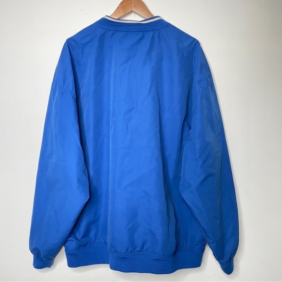 90s Cobalt Blue V-Neck Preppy Oversized Windbreaker Varsity Pull Over Jacket - Picture 5 of 5